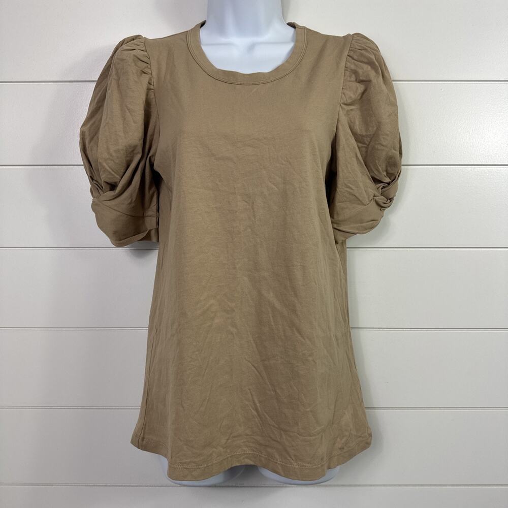 Pomander Place Tuckernuck Vesty Crewneck Puff Sleeve Shirt Beige sz XS